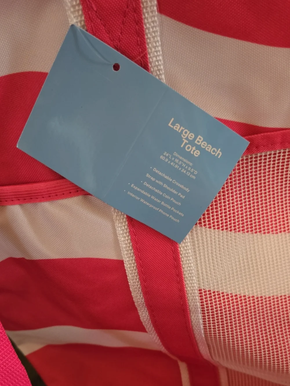 Pink and White Striped Women's Tote Bag - Beach-Ready Shoulder Bag, NWT.